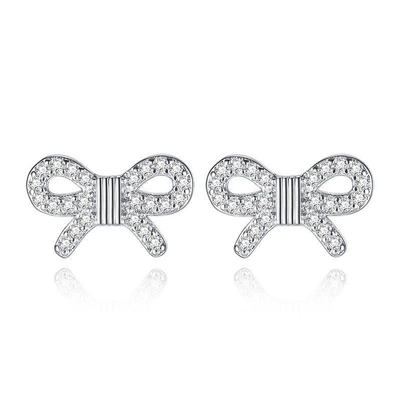 Women's Fashion Zircon Ice Crystal Bow Stud Earrings