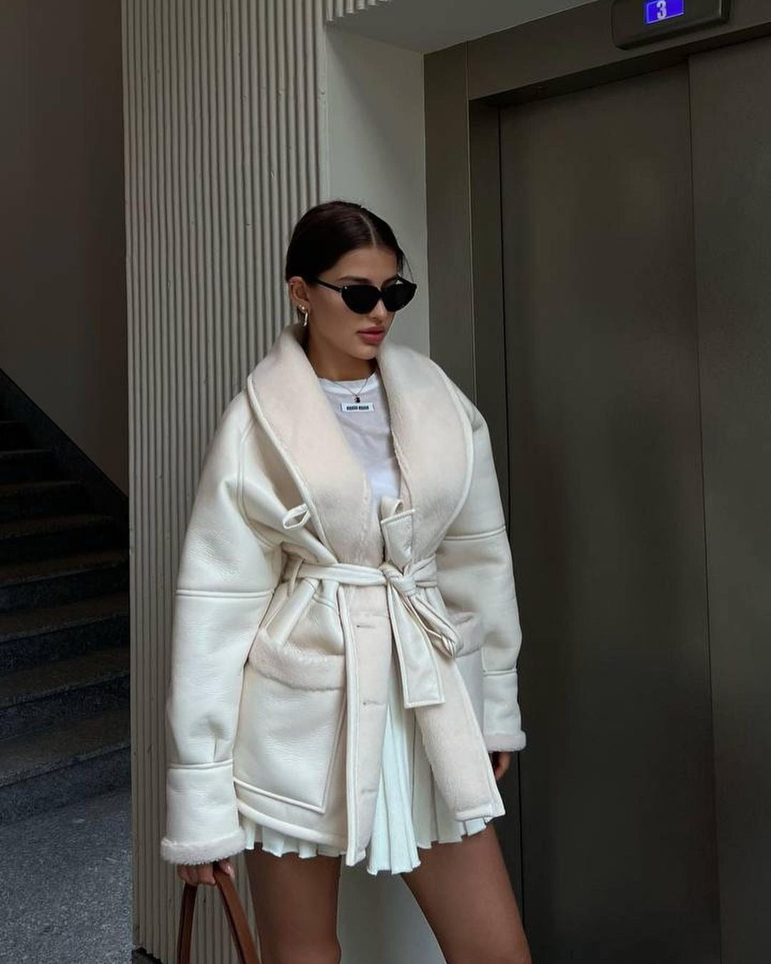 Leather Style Long Sleeve Splicing Coat Women