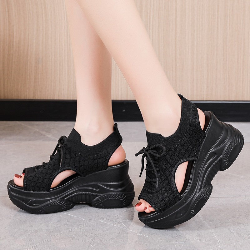 Women's Platform High-heeled Flyknit Wedge Platform Sports Sandals