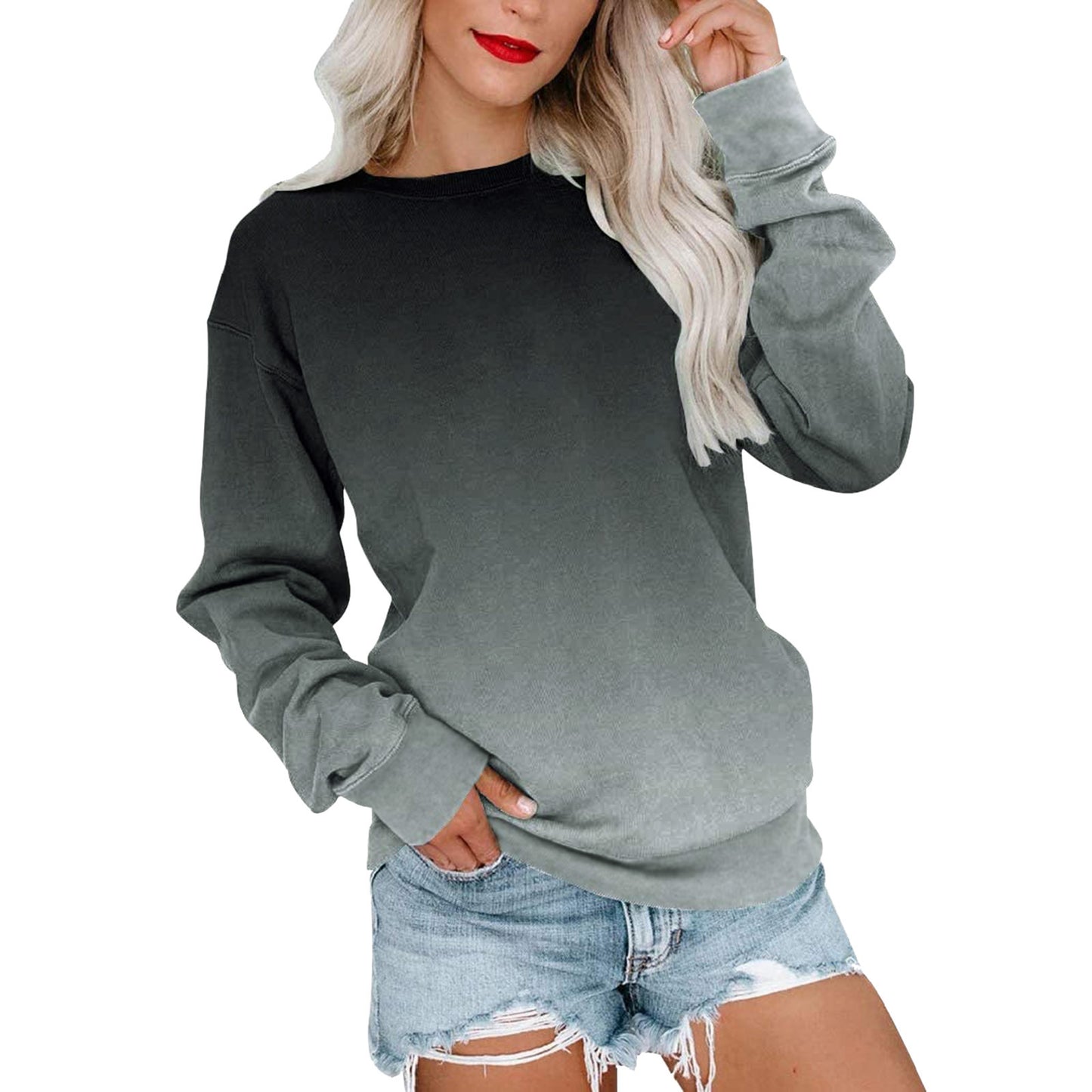 Women's Casual Round Neck Gradient Sweater