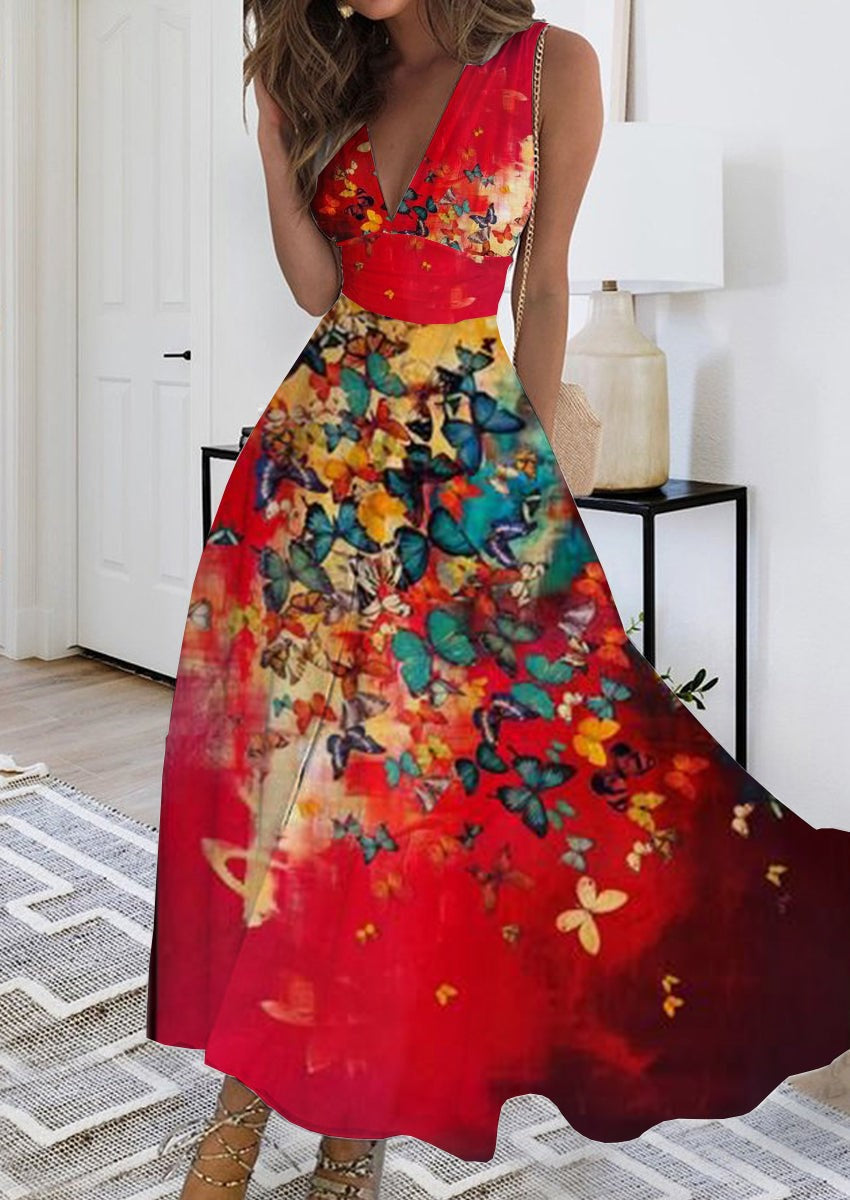 2023 Summer New V-neck Fashion Digital Printing Maxi Dress