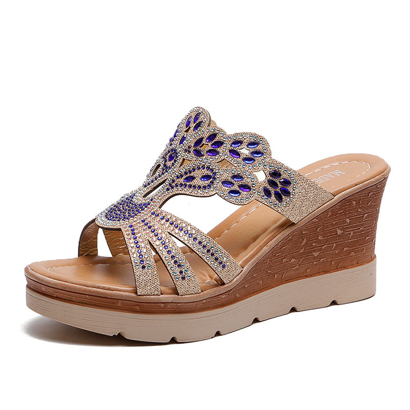 Hollow rhinestone female sandals and slippers