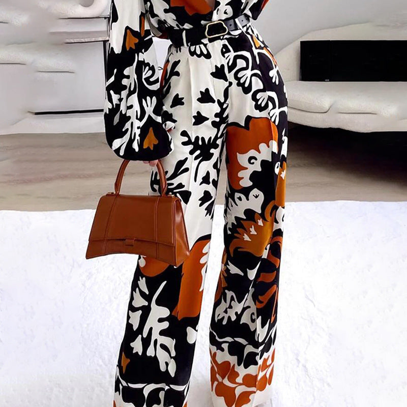 Women's Clothing Fashion Color Contrast Printed Casual Two-piece Suit