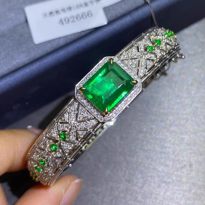 Micro-inlaid Diamond Emerald Bracelet Two-tone