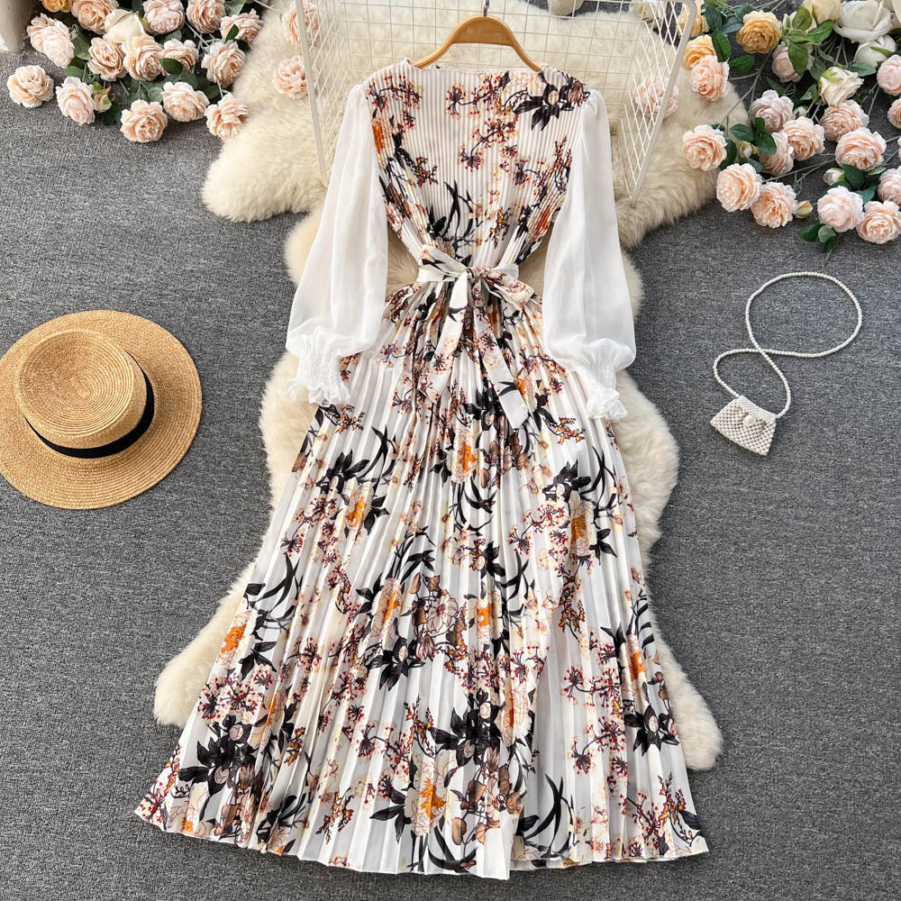 Dress Women's Lace-up Floral Pattern