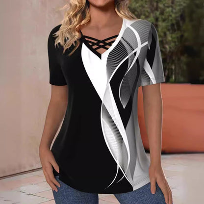 V-neck Short-sleeved Top For Women