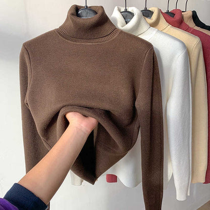 Fleece Turtle Neck Sweater Winter Warm Elegant Thick Knitted Pullover Tops Women's Clothing