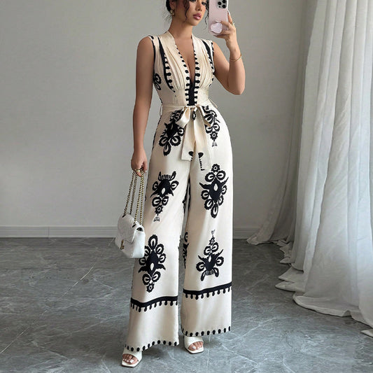 Sleeveless Waistband Jumpsuit For Women