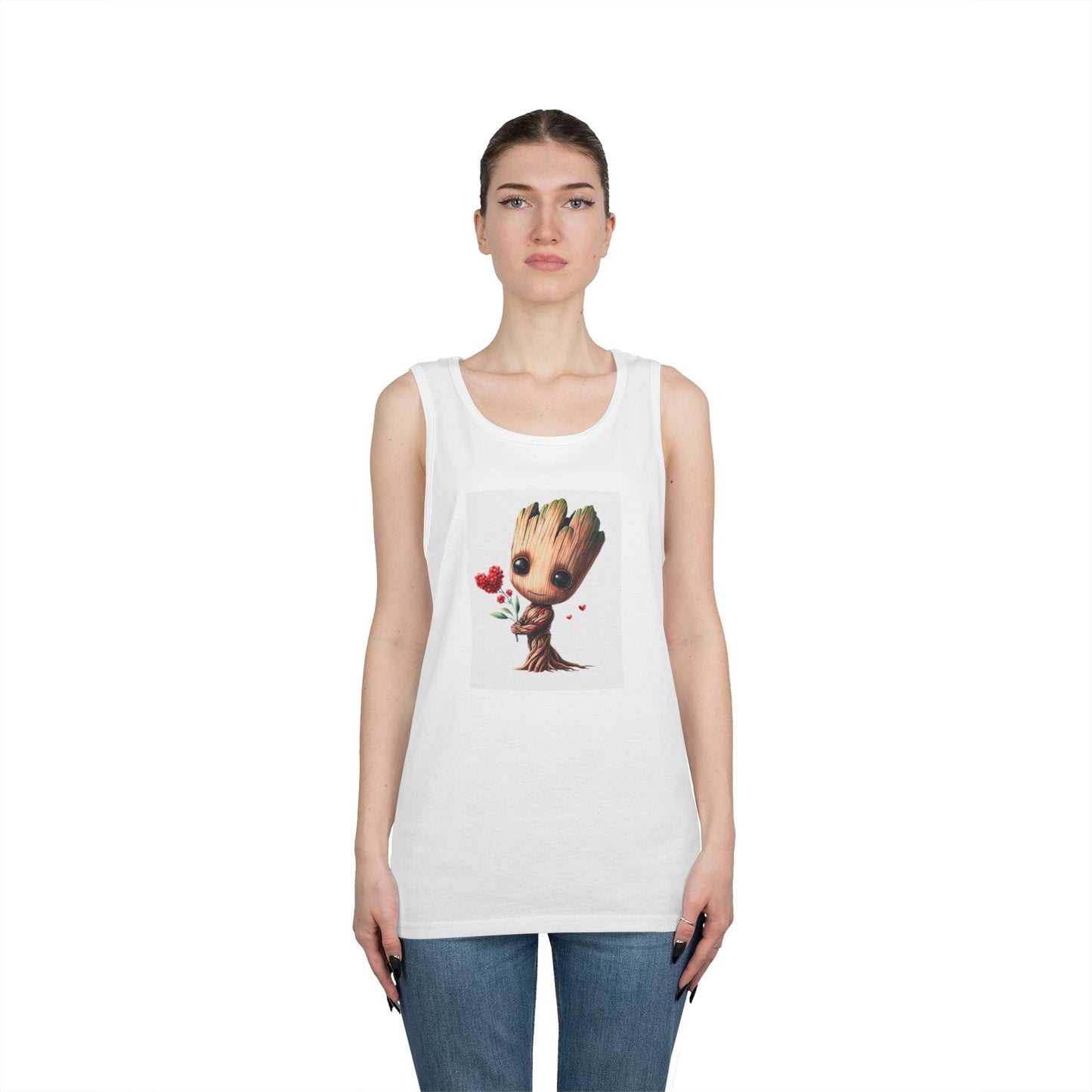 Cute Groot Love Tank Top for Fans, Unisex Tank, Summer Apparel, Gift for Friends, Eco-friendly Fashion, Everyday Wear