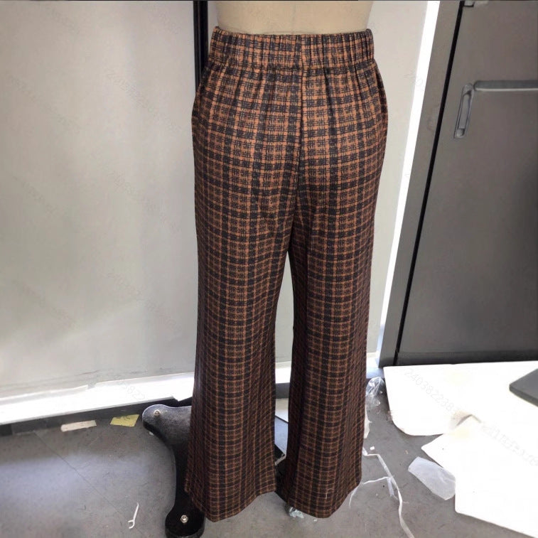 Spring Summer Chic Commuter High-Waisted Versatile Plaid Striped Retro Pants