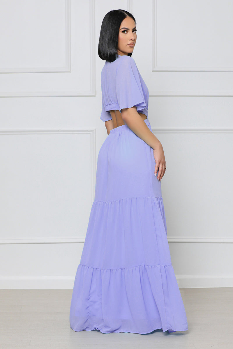 Solid Color Chiffon Elegant Low-cut Waist Dress