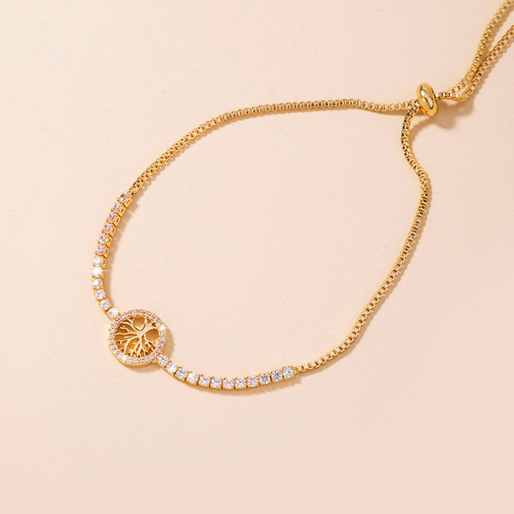 Copper Inlaid Zircon Tree of Life Pendant Shrink Pull Copper Bead Bracelet