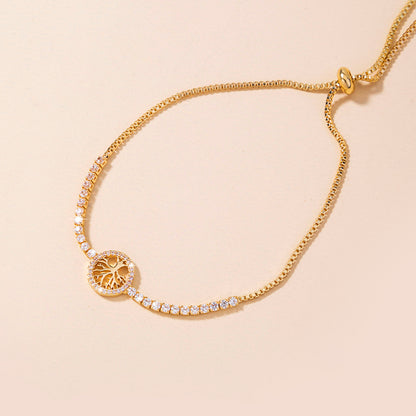 Copper Inlaid Zircon Tree of Life Pendant Shrink Pull Copper Bead Bracelet