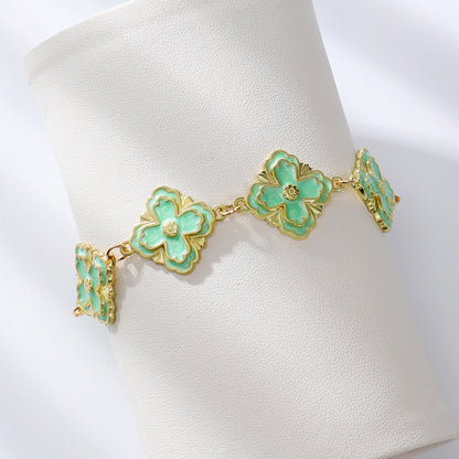 Diamond Leaf Four Leaf Flower Bracelet For Women Retro