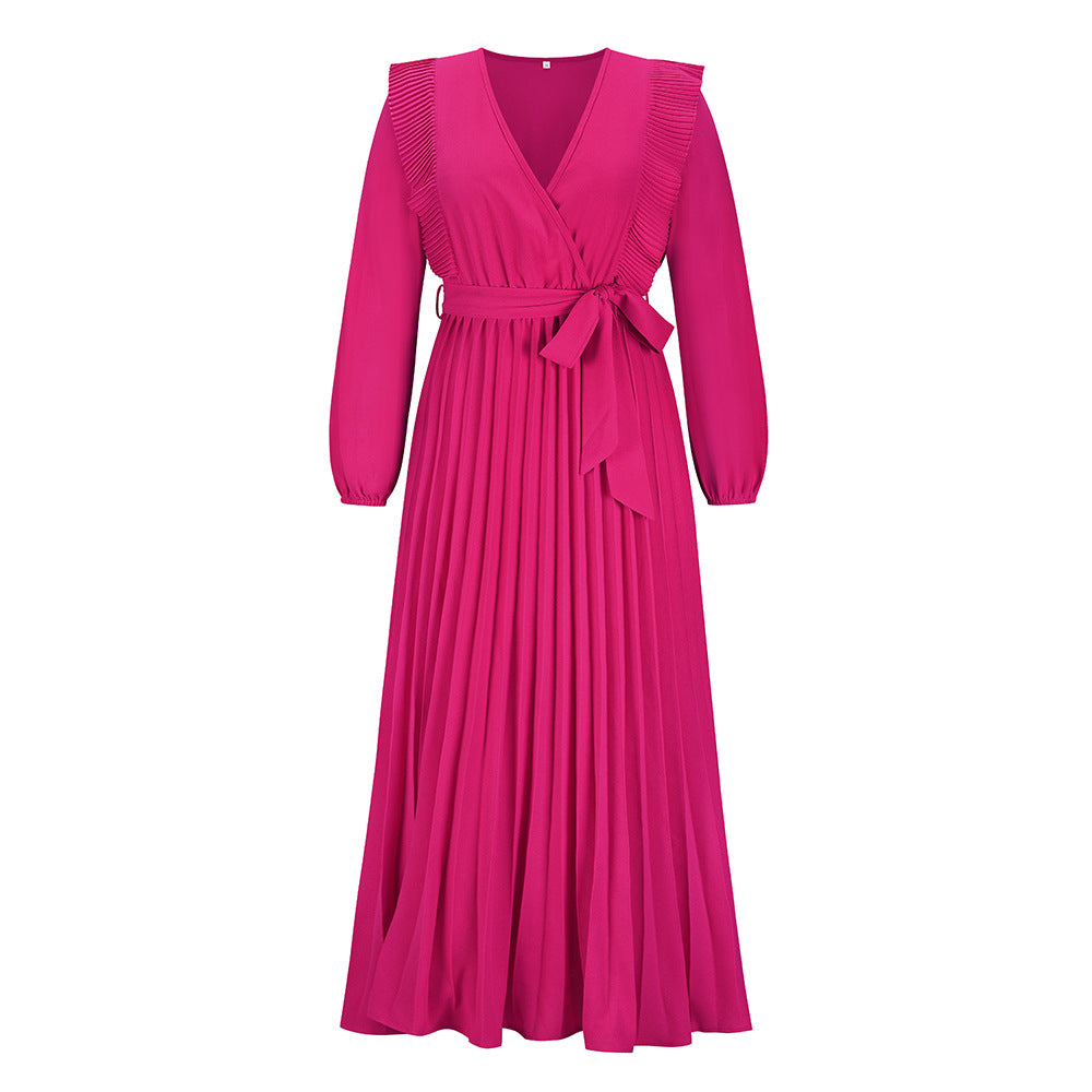 V-neck Swing Pleated Dress