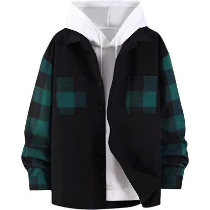 Autumn New Plaid Colorblock Long Sleeve Men's Casual Shirt