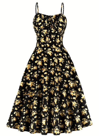 Womens Elegant Floral Print Slip-Neckline Casual Dress