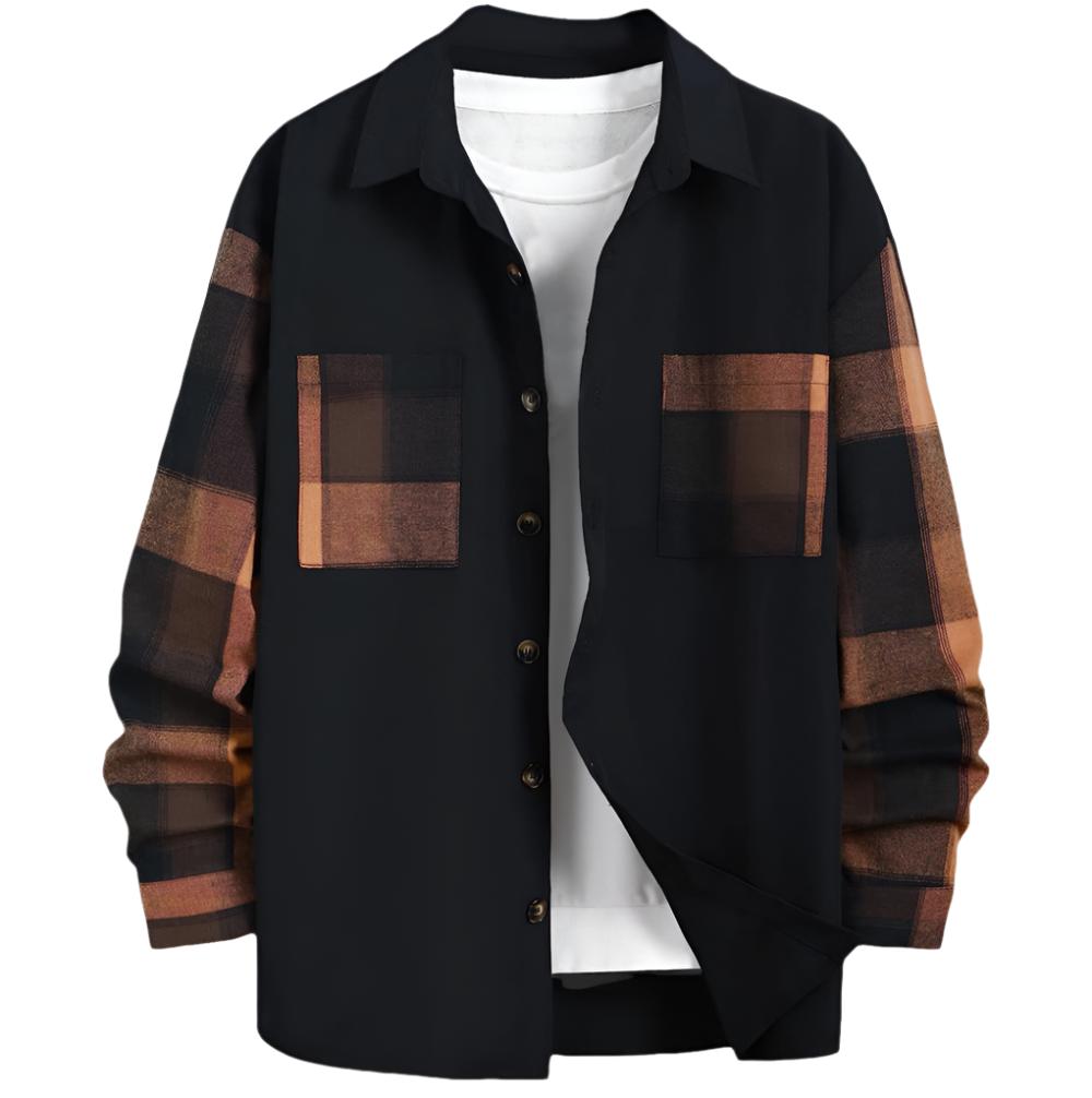 Autumn New Plaid Colorblock Long Sleeve Men's Casual Shirt