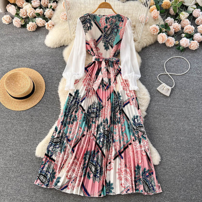 Dress Women's Lace-up Floral Pattern