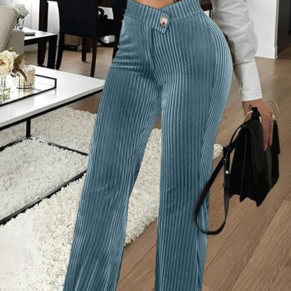 Fashion Gold Velvet Striped Casual Women's Pants