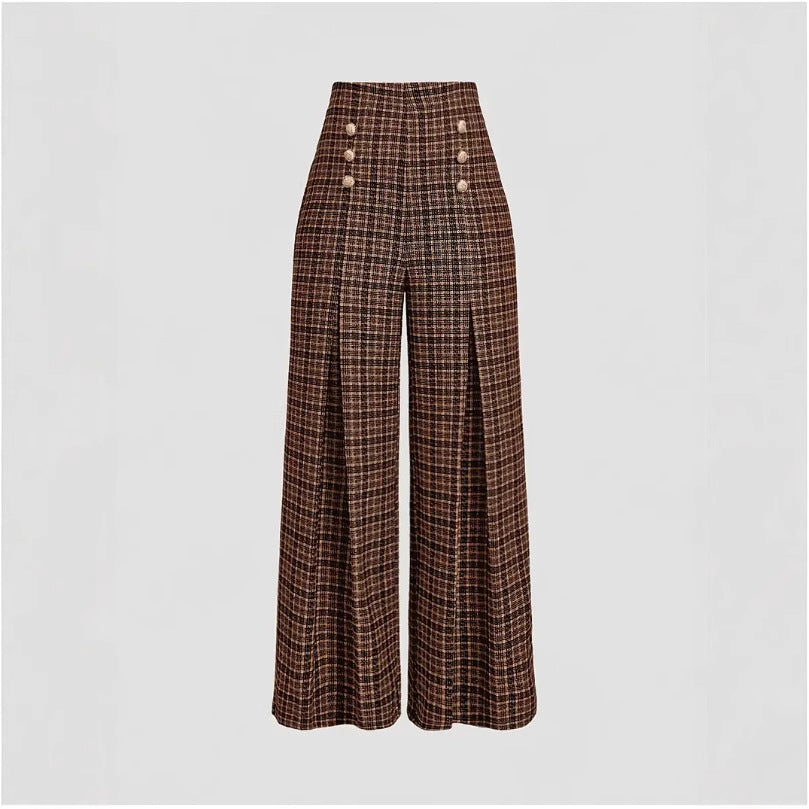 Spring Summer Chic Commuter High-Waisted Versatile Plaid Striped Retro Pants