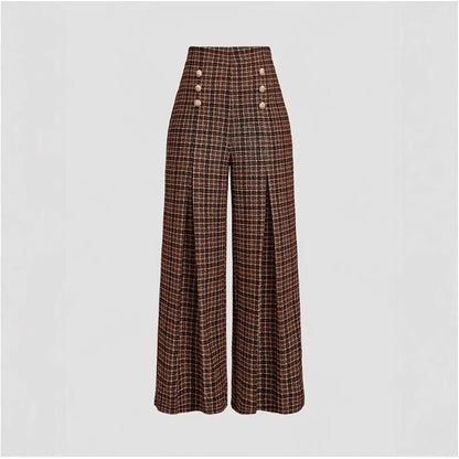 Spring Summer Chic Commuter High-Waisted Versatile Plaid Striped Retro Pants