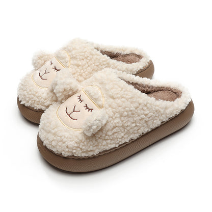 Cute Lamb Thick Bottom Indoor Fur Cotton Slippers Women