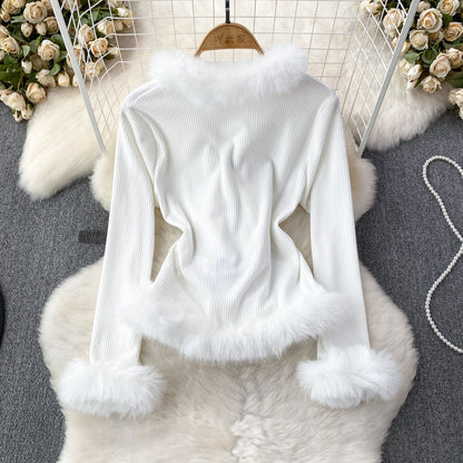 V-neck Stitching Bell Sleeve Slim Slimming And Simple Sweater