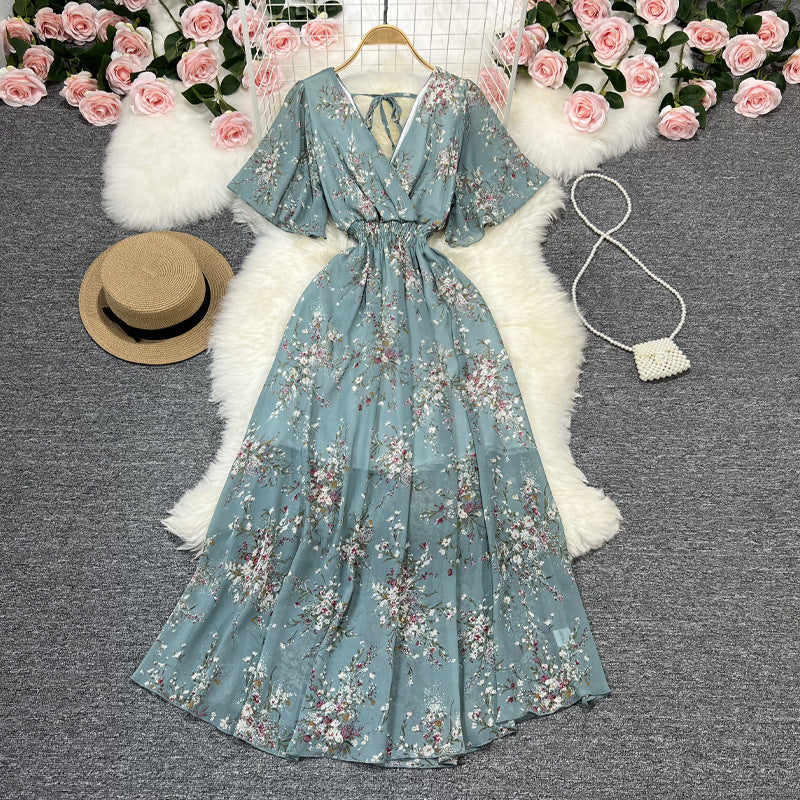 Women's Chiffon Floral V-neck Dress