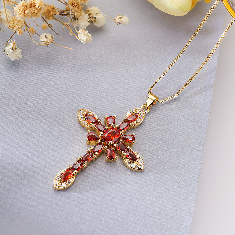 Copper Plating 18K Gold Zircon Geometric Pendant Necklace