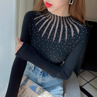 All-match Lace Rhinestone Bottoming Shirt Women