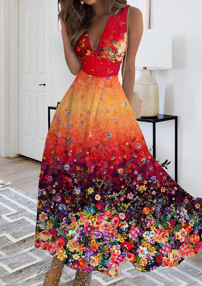 2023 Summer New V-neck Fashion Digital Printing Maxi Dress