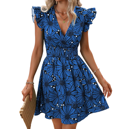 Flowers Print Ruffled Sleeveless Dress