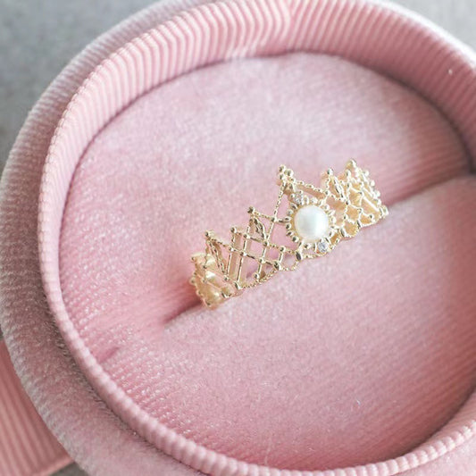 Crown Shell Pearls Ring Female Gold Plated
