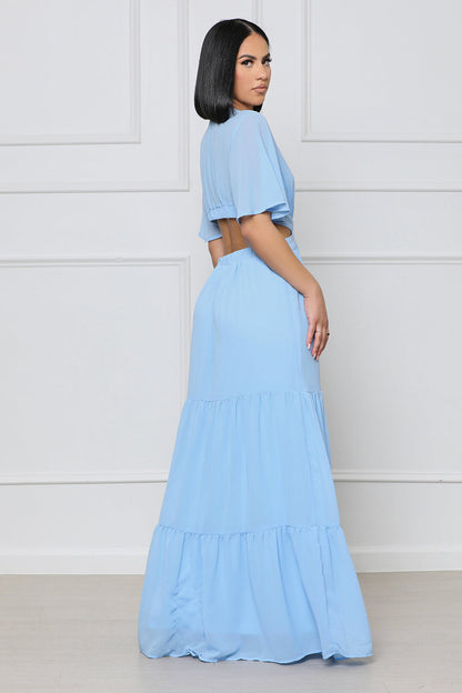 Solid Color Chiffon Elegant Low-cut Waist Dress