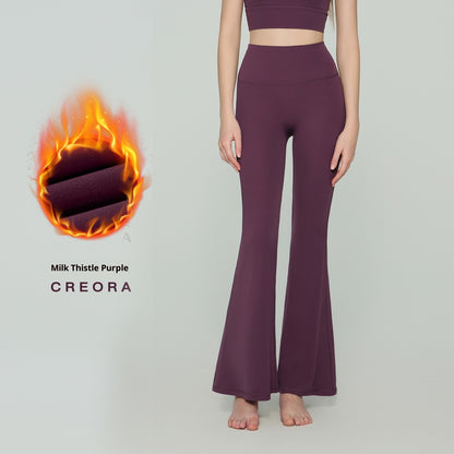 Autumn And Winter Thickened Fleece High-waisted Butt-lifting Slim Flare Pants For Women