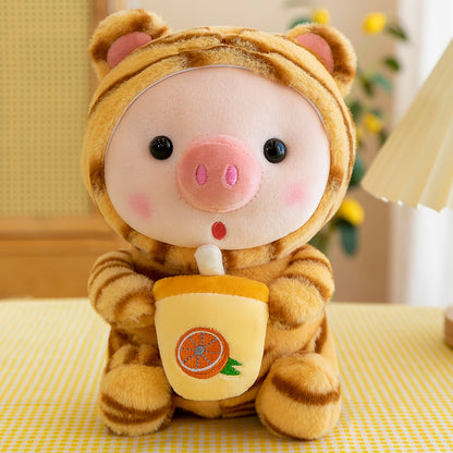 Cute Drinking Milk Tea Pig Plush Toy