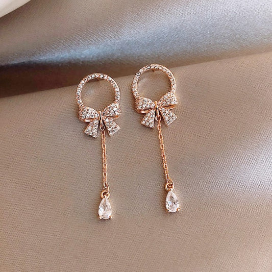 Bow Tassel Earrings Elegant High Sense