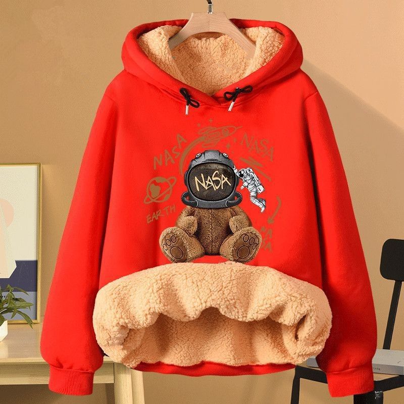 Extra Thick  Hooded Sweatshirt For Women Fleece Lined And Loose Fitting