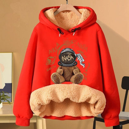 Extra Thick  Hooded Sweatshirt For Women Fleece Lined And Loose Fitting