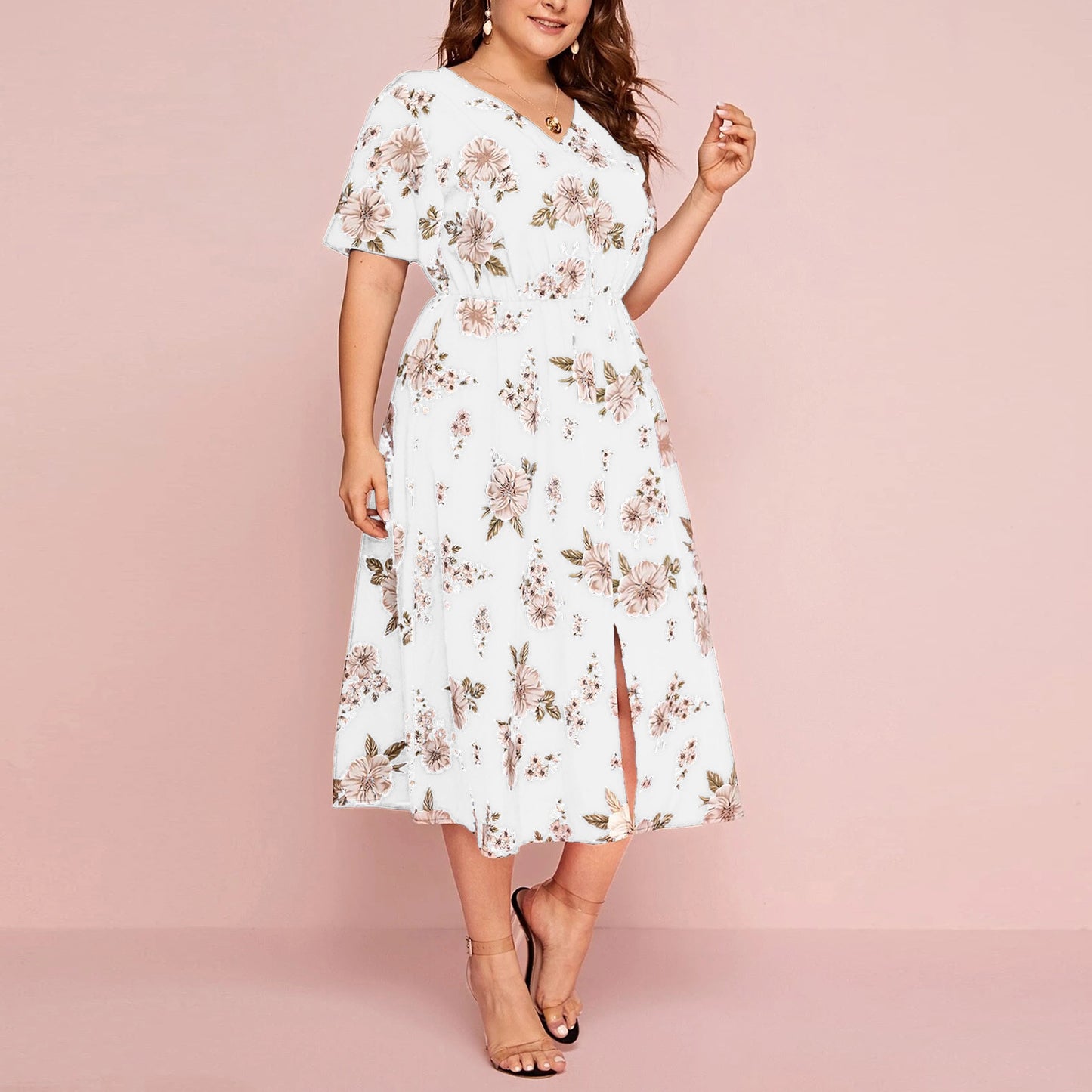 Women's Floral Print V-Neck Short Sleeve Dress