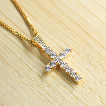 Hip Hop Claw Inlaid Zircon Cross Pendant Necklace