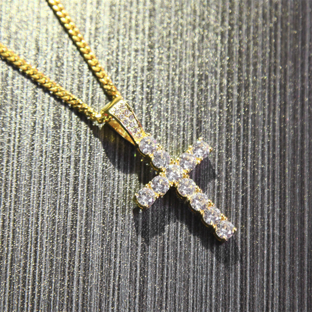 Hip Hop Claw Inlaid Zircon Cross Pendant Necklace