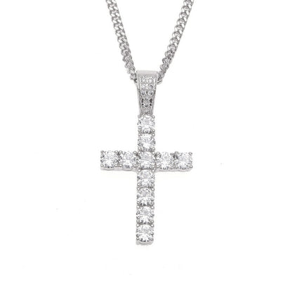 Hip Hop Claw Inlaid Zircon Cross Pendant Necklace