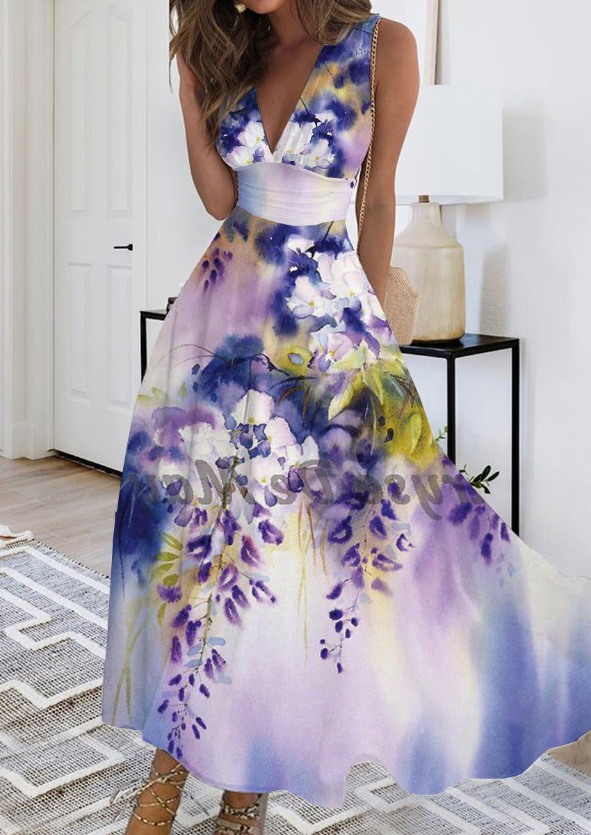 2023 Summer New V-neck Fashion Digital Printing Maxi Dress