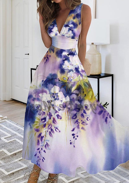 2023 Summer New V-neck Fashion Digital Printing Maxi Dress