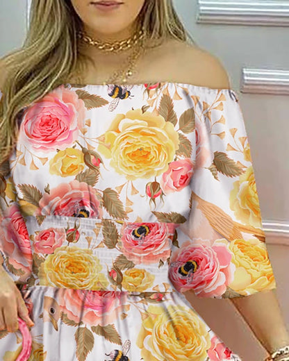 One-shoulder Printed Short And Big Hem Dress