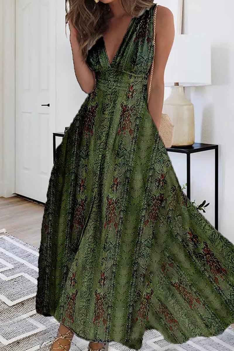 2023 Summer New V-neck Fashion Digital Printing Maxi Dress