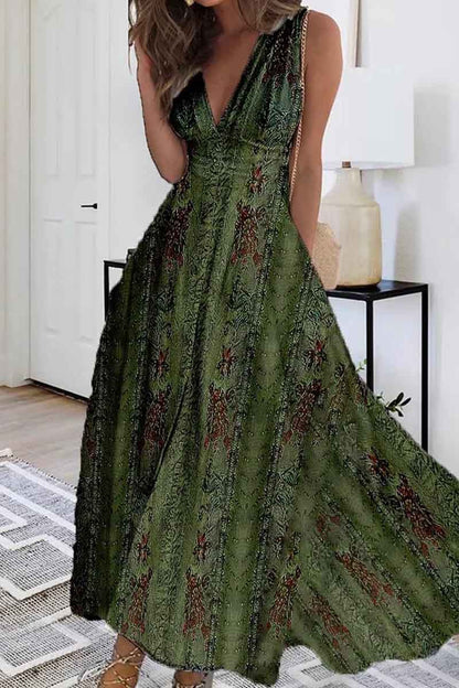 2023 Summer New V-neck Fashion Digital Printing Maxi Dress