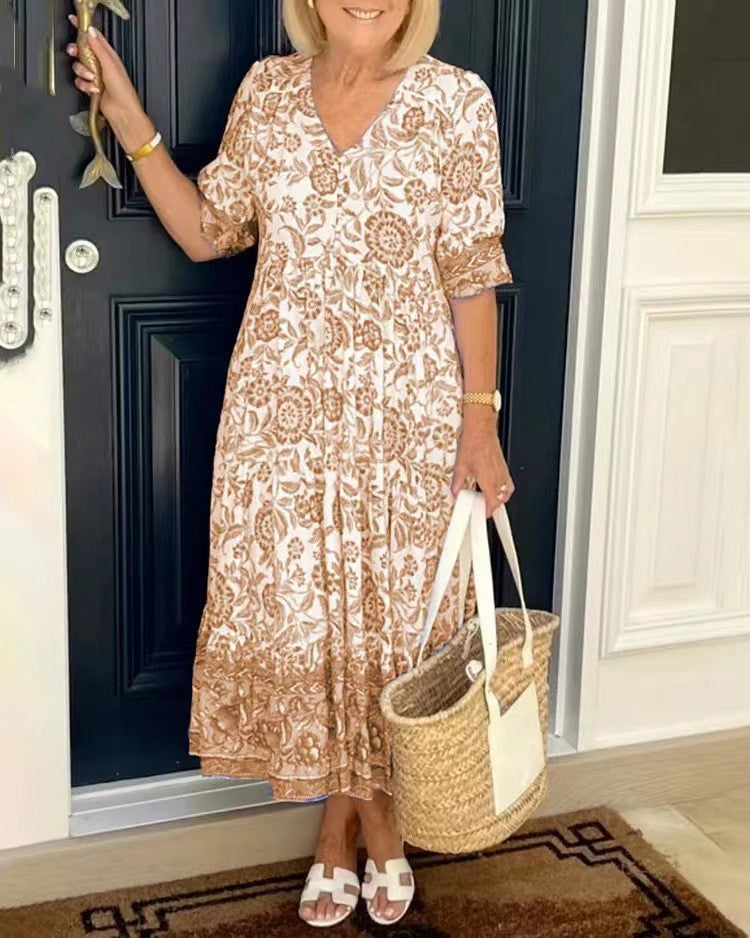 Long Floral Tie Dyed Printed Dress